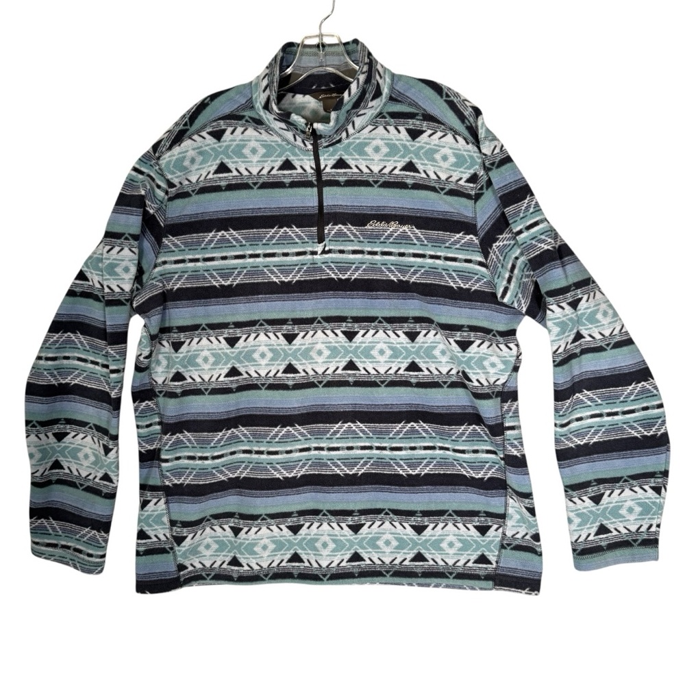 Eddie Bauer Men's Aztec Blue Fleece Pull Over 1/4 Zip Southwestern Gorpcore XL